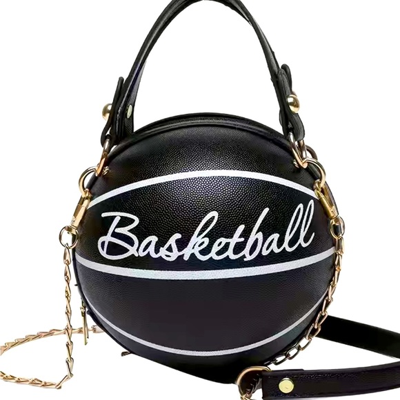 BASKETBALL SHAPE CROSSBODY MINI BAG, METAL CHAIN, LETTERS PRINTED BLACK - Picture 6 of 6